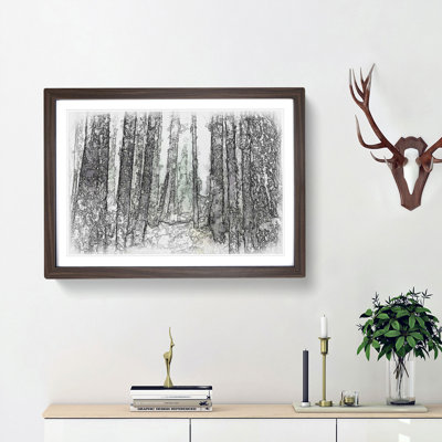 View of a Pine Tree Forest Sketch - Picture Frame Graphic Art Print