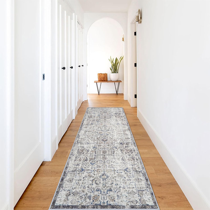 Washable Rugs - Vintage Kitchen Rug Stain Resistant Rugs for Living Room Bedroom Laundry Room Mat Distressed Hallway Floor Carpet (Brown/Blue)
