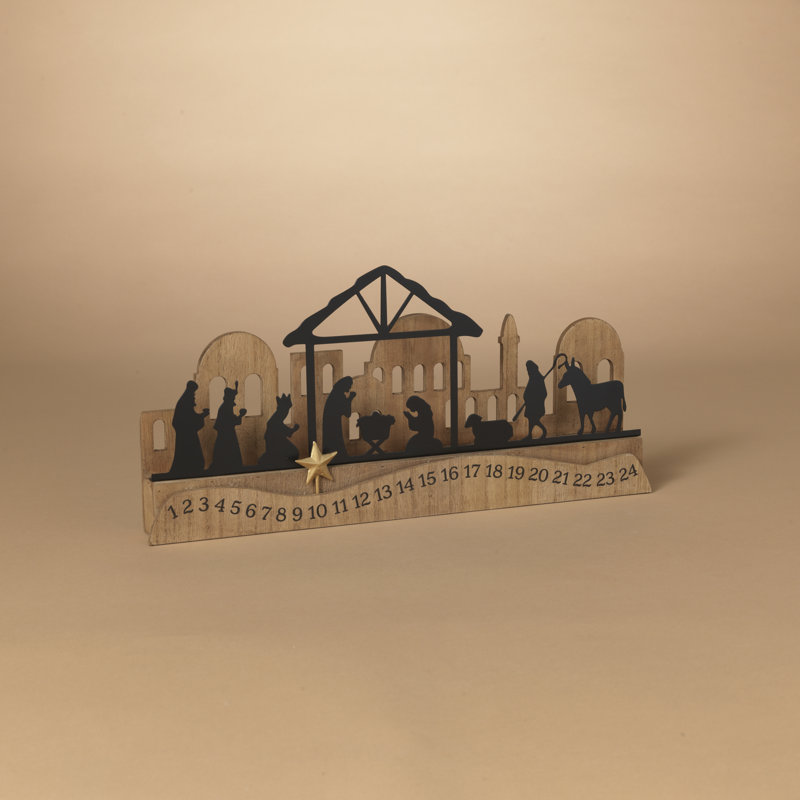 Calendrier de Noël en bois avec crèche de Noël 16,5 "