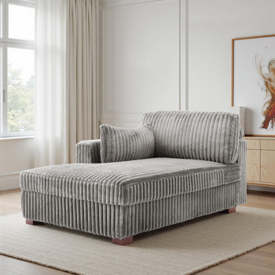 Bentura Oversized Upholstered Faux Rabbit Fur Flannel Chaise Lounge with Armrests & Throw Pillows