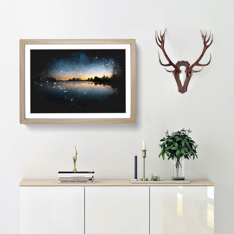Cambridge Massachusetts Skyline - Framed Print, 24cm H x 33cm W x 2cm D, Oak Framed