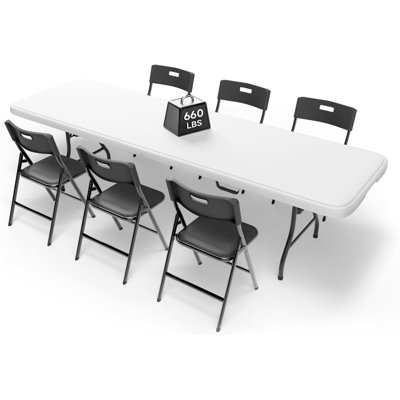 7 Piece 8-Foot Rectangular Folding Table and Chairs Set, Heavy Duty 660 lbs Table & 330 lbs Chairs Portable Folding Furniture Bundle for Indoor & Outdoor