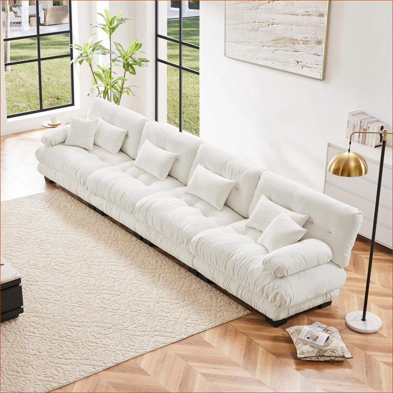 Canapé modulaire à 4 places modulaires à assise profonde pour salon et bureau | Chenille | blanc neige, Blanc