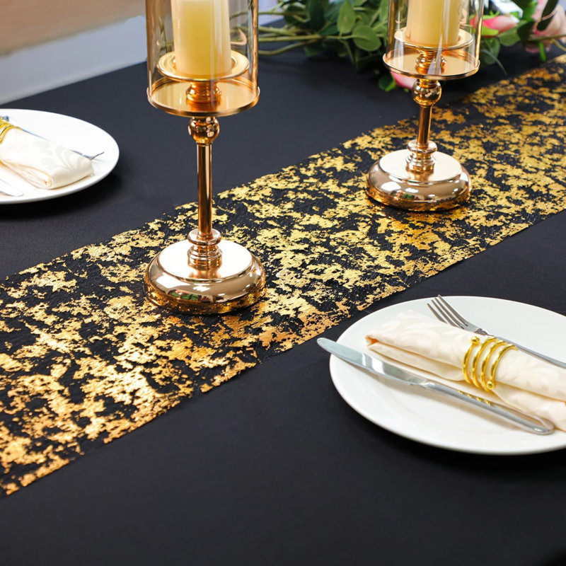Black and Gold Table Runner 100 Feet Glitter Golden Metallic Table Centerpieces Foil Runners Party Decorations for Graduation Birthday Retirement Wedding Christmas Halloween Thanksgiving