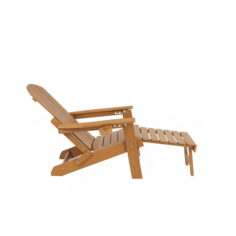 Outdoor Adjustable Lounge Chair with Cup HolderFor Patio Relaxation & Garden Leisure Gatherings,HIPS material, Teak