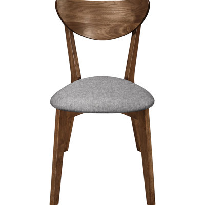 Dining Chairs ( Of 2) - Natural Walnut Finish & Grey Upholstered Padding Mid-Century Modern Style Fabric Seat