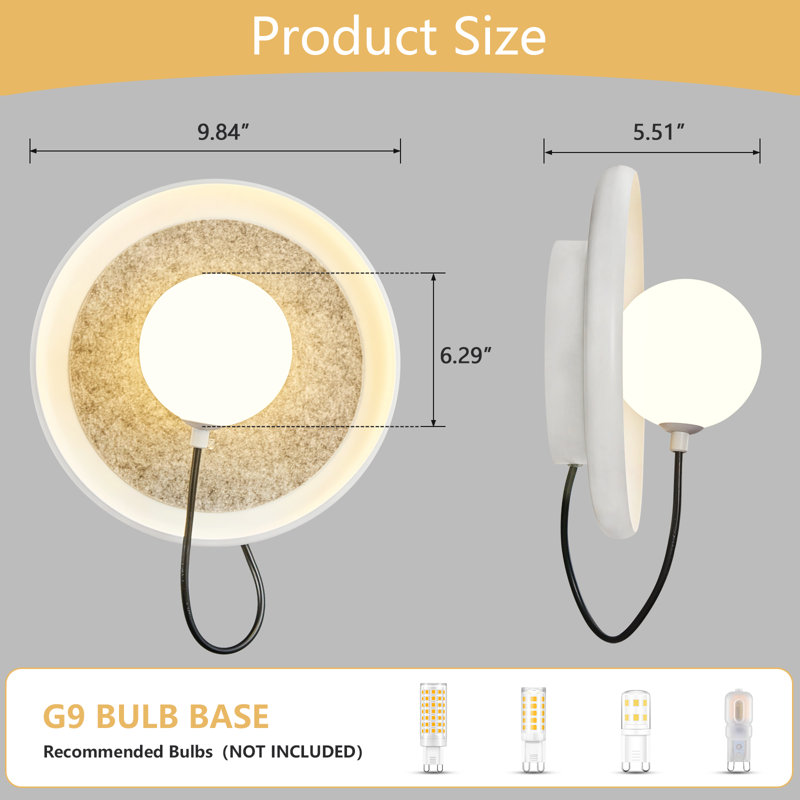 Indoor Adjustable Round White Sconces Wall Lighting Set of Two Modern Wall Sconces with Globe Lampshade for Living Room Hallway Bedroom Bedside Kitchen Dining Room(2-Pack)