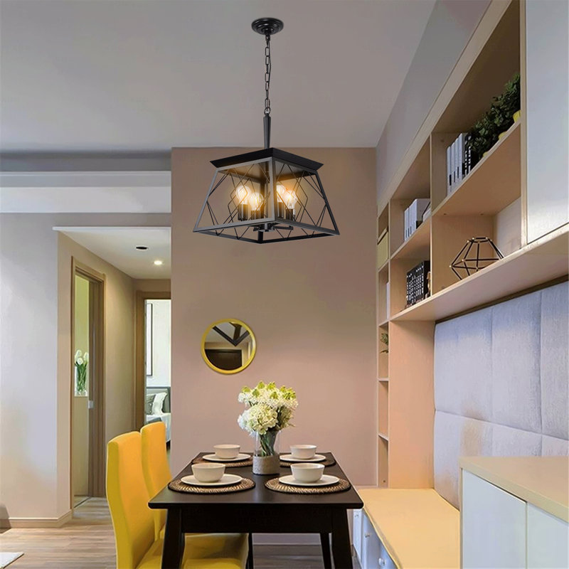 Luminaire suspendu industriel en métal noir Chandelier, Noir mat