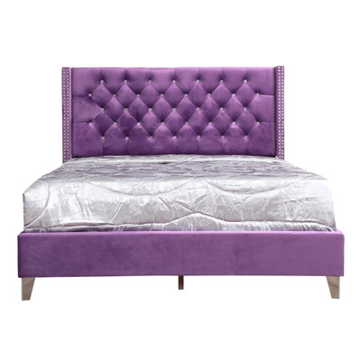 Tranquil Purple Velvet Queen Bed With Storage Area And Elegance - Upholstered For Extra Comfort Build Long-term Stability 50"h X 86"d 66"w Quick Assembly Method Implemented Functionality Soft