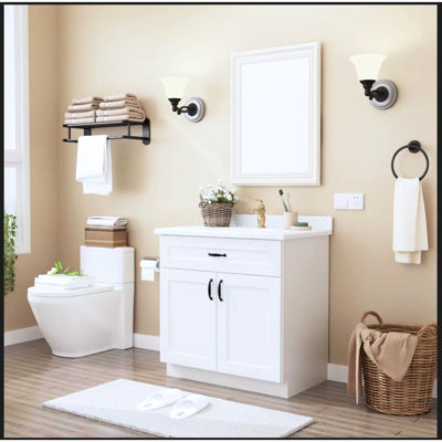 Armoire de cuisine en bois massif blanc avec charnières à fermeture douce, 1 tablette pour la lessive, salle de bain, espaces compacts, assemblage facile (l 27 po x H 34,5 po x P 24 po à nettoyer)