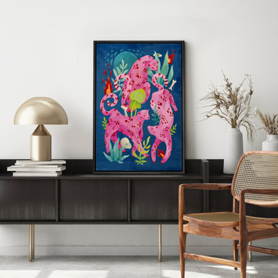 IDÉE4WALL, reproduction d'art sur toile encadrée, décoration de chambre BCBG, jungle tropicale, guépard, chats, animaux de la nature, illustrations, chambre à coucher de fille colorée pour le salon, la chambre à coucher, le bureau, encadrée sur to
