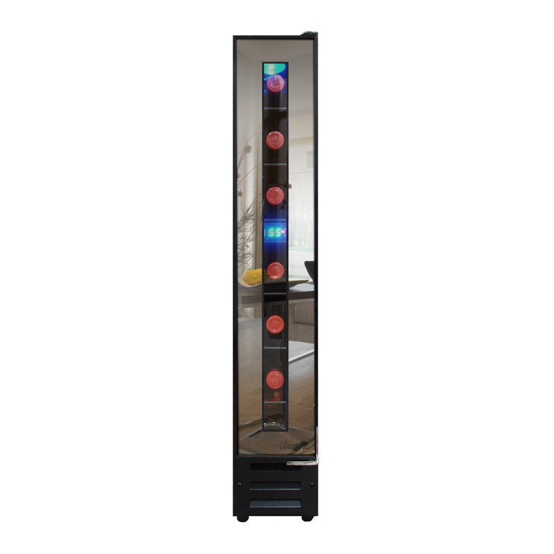 Sleek 7-Bottle Freestanding Mirror Wine Cooler with Interior LED Lighting