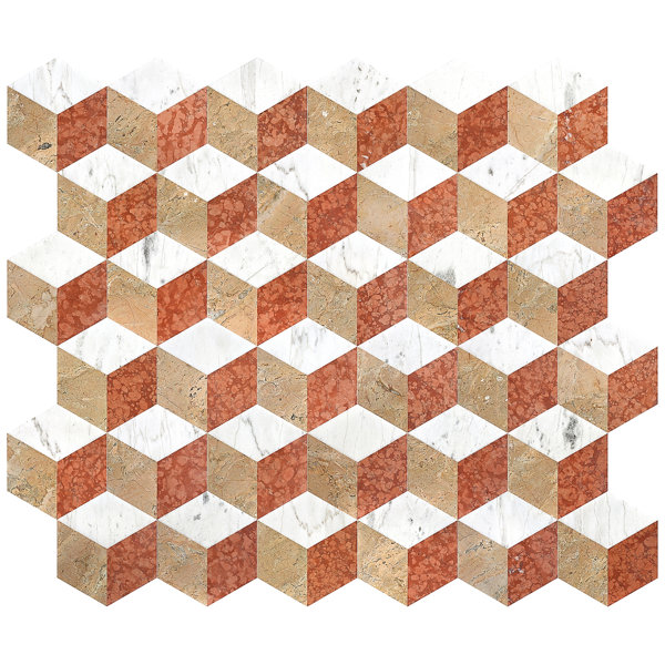 Hexagon Water-Jet Marble, Natural Marble, For Floor And Wall,Polished Marble Tile, Natural Stone, Genuine Marble, Real Marble, 1 Box 12 Pcs