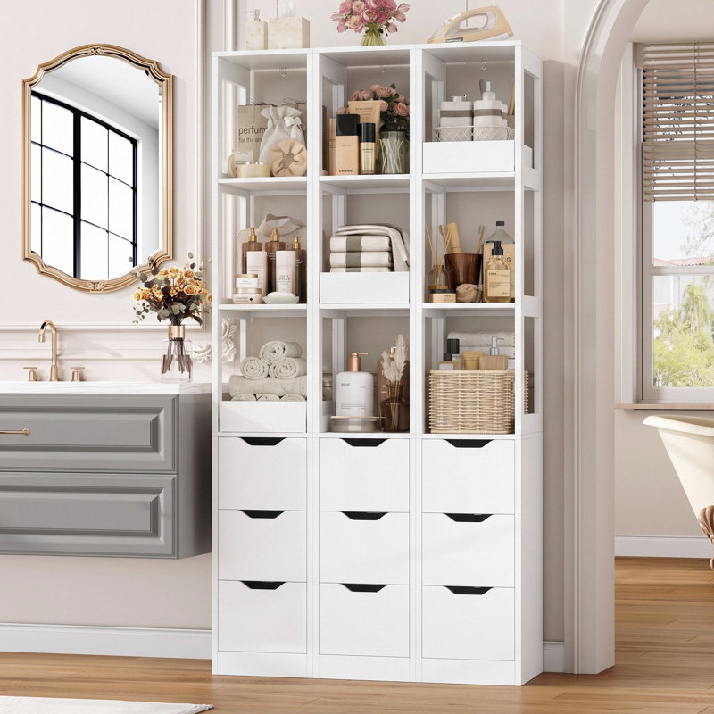 71" Freestanding Bathroom Cabinet with Drawers, White