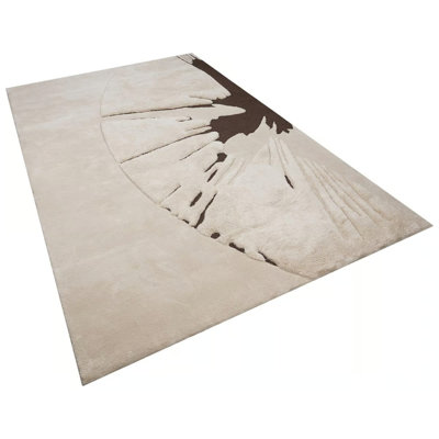 Tapis touffeté beige à motif abstrait en viscose tissé à la machine