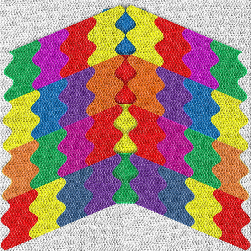 Tapis rouge/jaune/vert à motifs, Carré 7 pi
