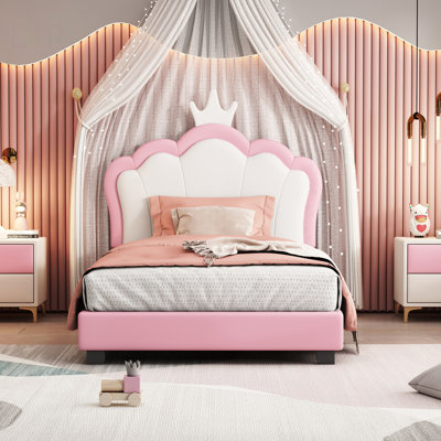 Lit simple tapissier princesse avec tête de lit et pied de lit, structure en bois de pin durable, assemblage facile, capacité de charge élevée