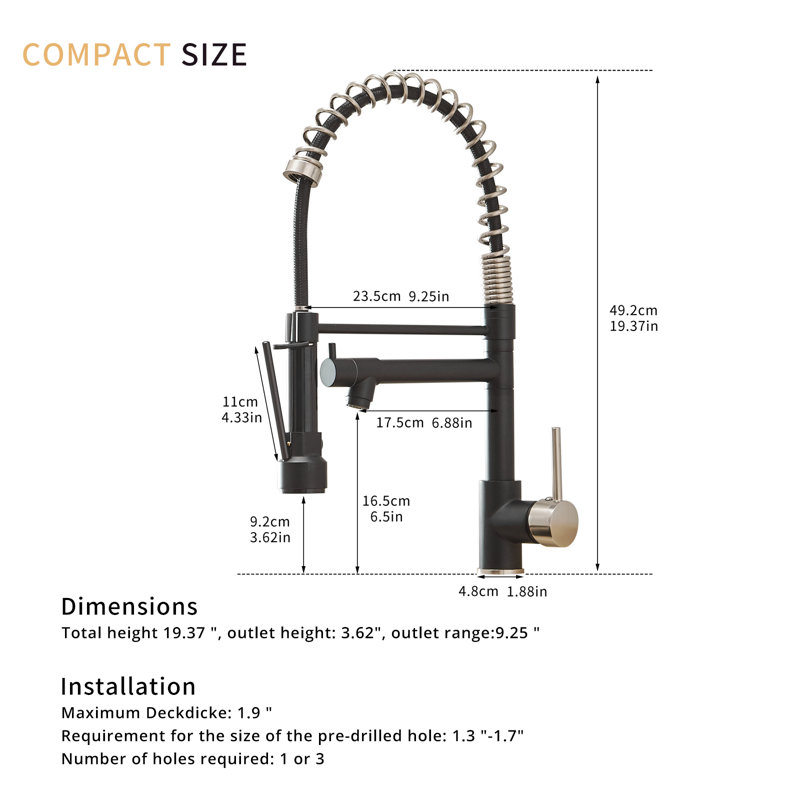 FLG Pull Down Kitchen Faucet, Black with Brushed Nickel