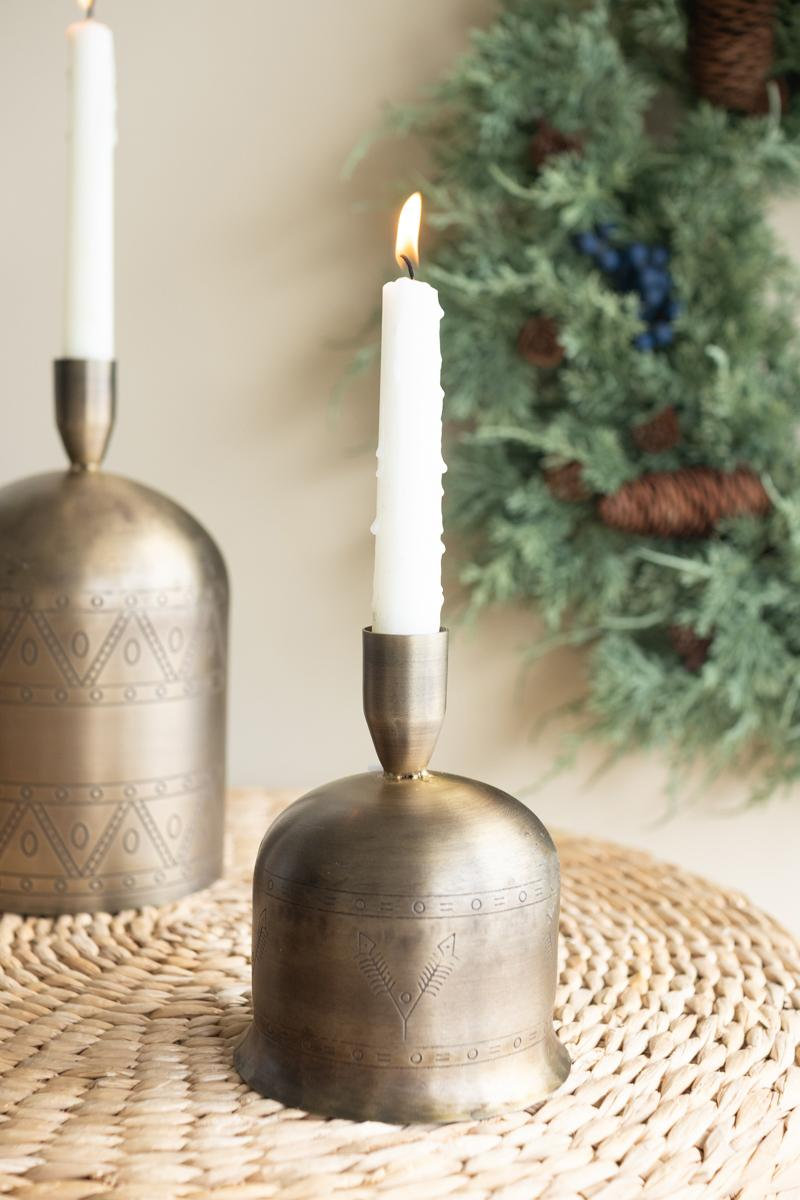 Christmas Antique Brass Bell Taper Candle Holder 5" L, 1