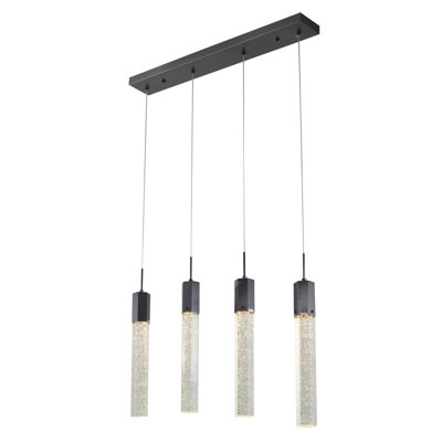 4-Light Matte Black Island Lighting With Clear Bubble Crystals