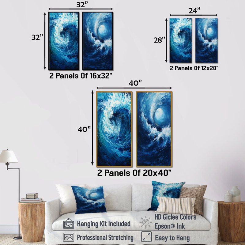 Ensemble de salon 2 pièces Puente - Abstract Spirals Wall Art, H 28 po x l 25 po, Toile tendue