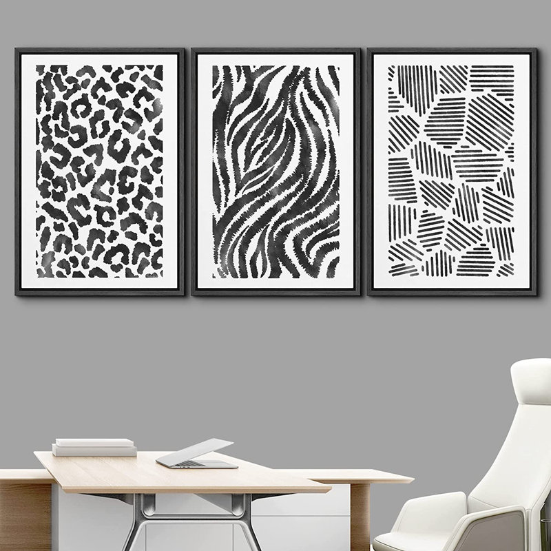 «Geometric Line», peinture sur toile flottante 3 pièces, Noir, H 36 po x l 72 po x P 1,5 po