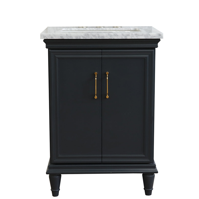 Ensemble de meuble-lavabo simple 25 po Ilfracombe, Gris foncé, Marbre de Carrare blanc