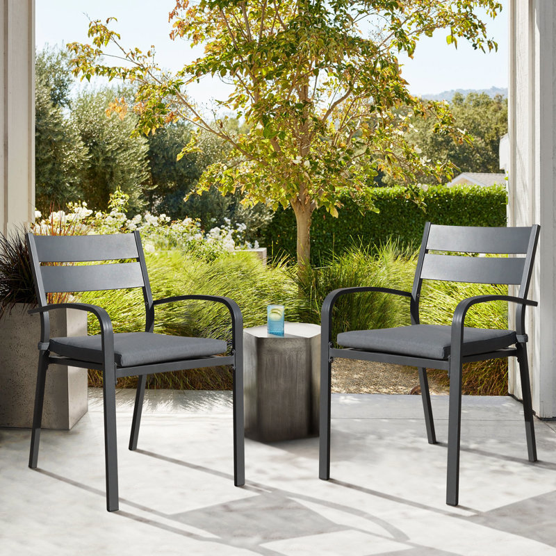 Metal Outdoor Stackable Dining Armchair with Cushion