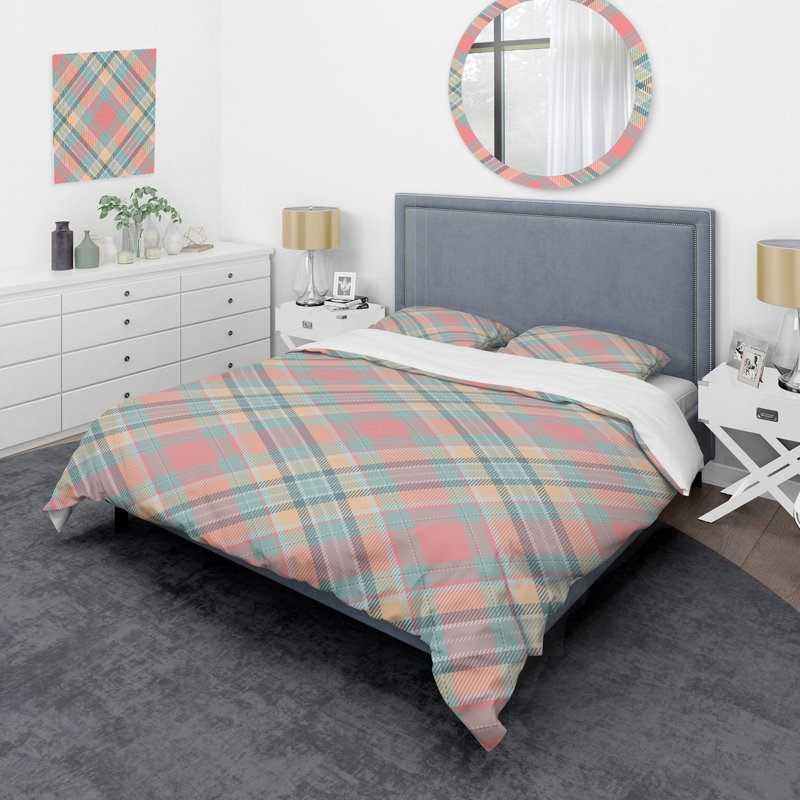 Tartan multicolore à carreaux - Ensemble de housse de couette abstrait - Microfibre de polyester
