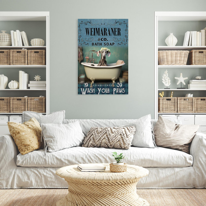 Weimaraner Bath Soap 2 - 1 Piece Rectangle Graphic Art Print On Wrapped Canvas, H 36 po x l 24 po x P 1,25 po
