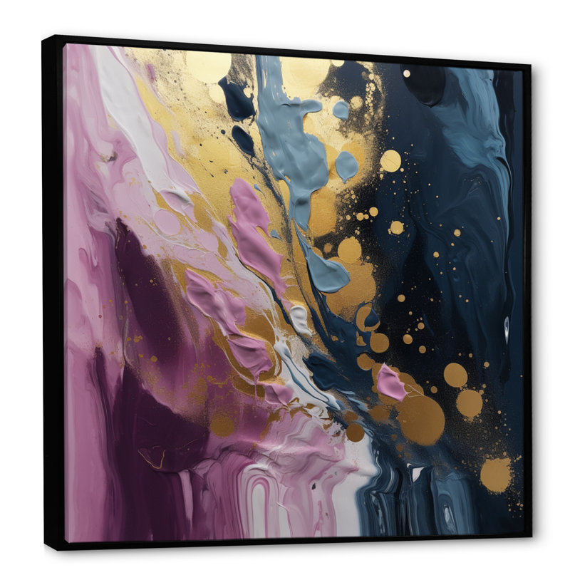 Mauve et bleu mouvements en peinture III - peinture abstraite, art mural, H 24 po x l 24 po x P 1 po, Cadre flottant noir
