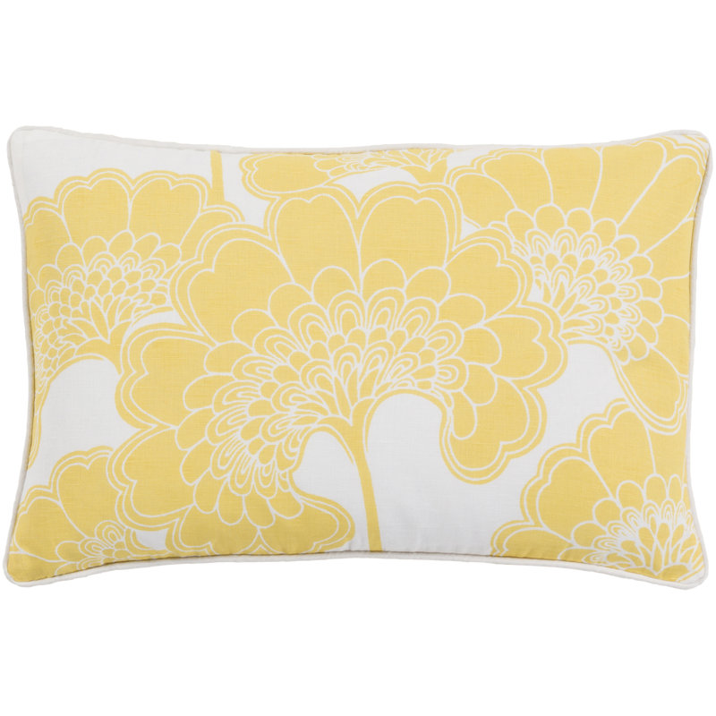 Japanese Floral Down Linen Throw Pillow, Lemon/Ivory