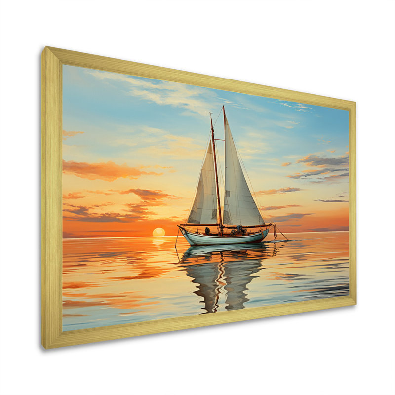 Voilier, réflexion rythmique I sur toile, H 34 po x l 44 po x P 1,5 po, Cadre doré simple