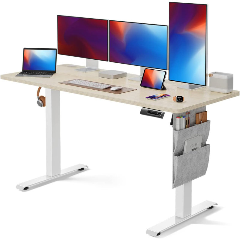 Extra-Wide Electric Standing Desk - Heavy Duty Steel Frame Adjustable w/Smart Memory Presets, Built-In Storage Organizer & Dual Device Dock - Commercial-Grade Home Office & Gaming Desk
