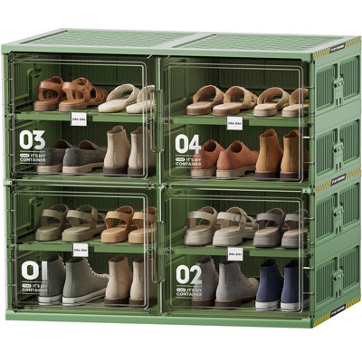  Range-chaussures pliable vert à 4 niveaux, armoire à chaussures pliable avec portes magnétiques, organisateur de vestibule empilable pour une utilisation intérieure et extérieure, peut contenir jusqu'à 16 paires