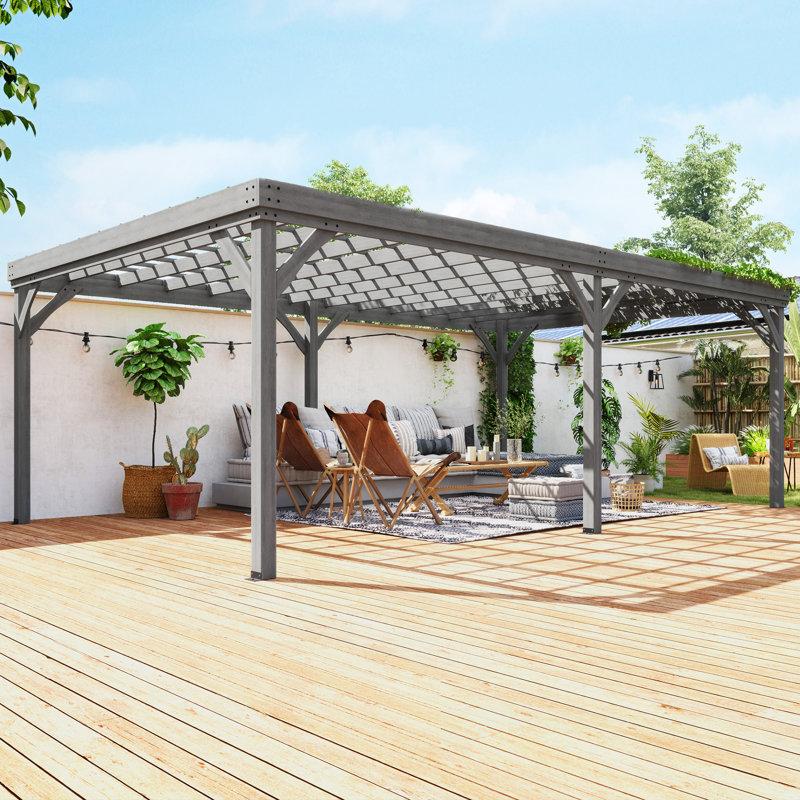 Solid Wood Pergola, Gray, 144" W x 240" D
