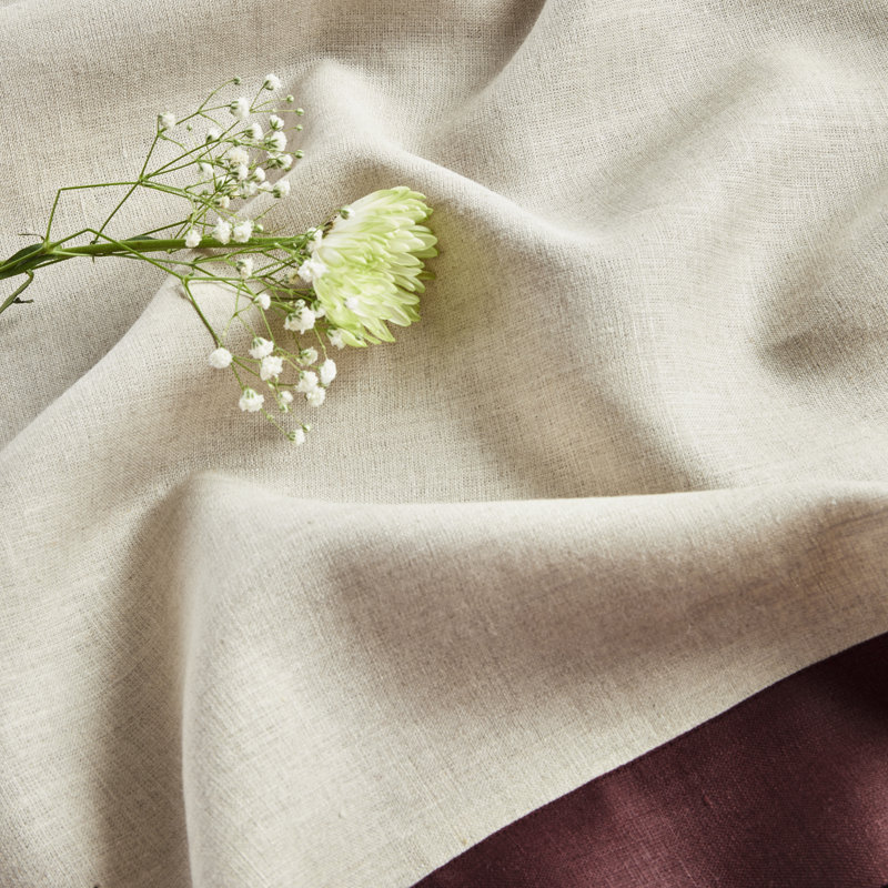 Contempo - 100% Pure Linen Tablecloth, 120" x 60", Burgundy/Natural