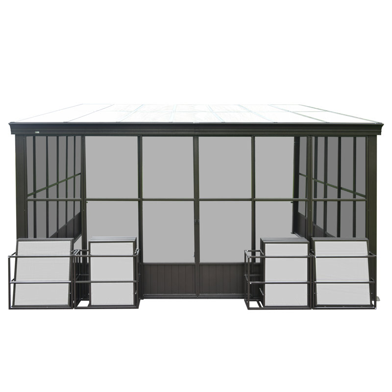 Aluminum Patio Gazebo Wall-Mounted Solarium, 97.32" H x 168" W x 144" D