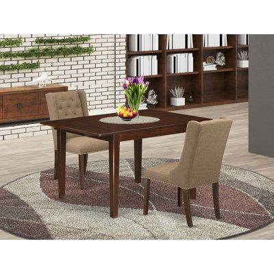 3-Piece Mahogany Finish Rectangular Solid Wood Top with Butterfly Leaf Dining Table Set