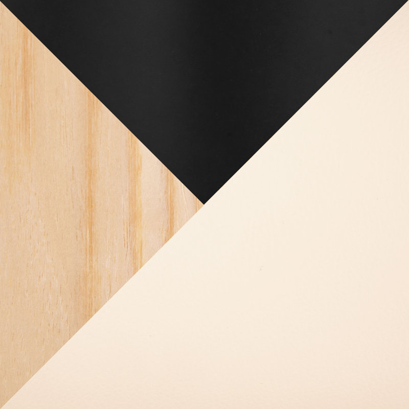 Tabourets ajustables avec repose-pieds arrondi Fayette, Noir, Similicuir crème / bois naturel