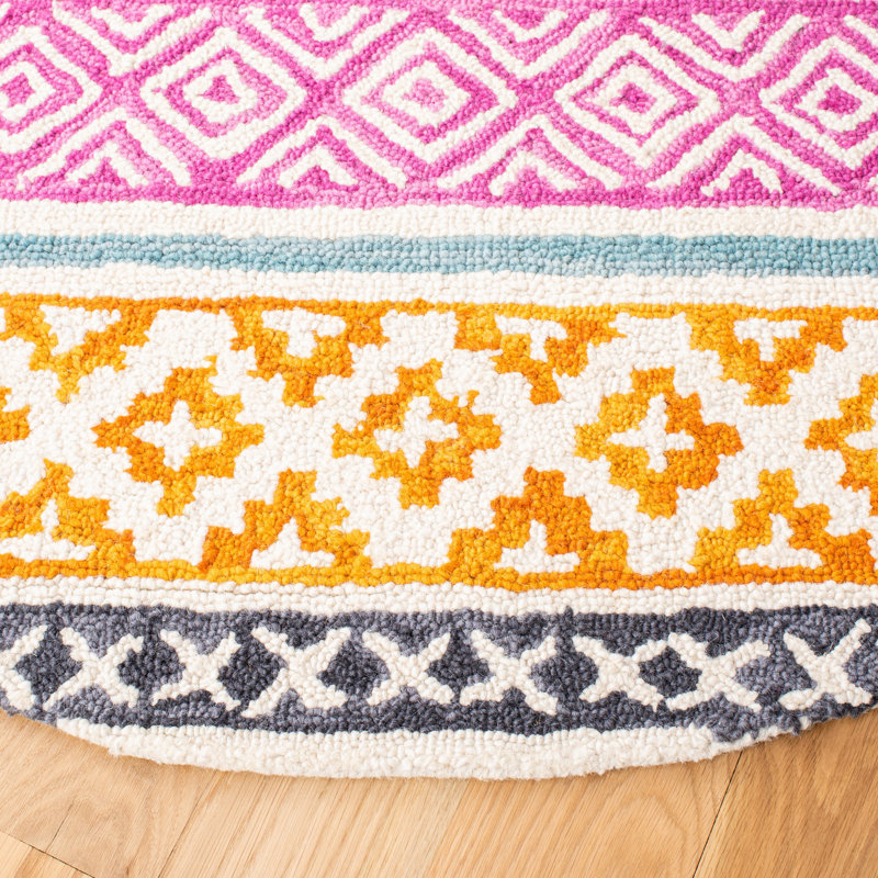Tapis en laine / coton touffeté à la main de couleur ivoire / rouille Lobdell, Rond 5 pi