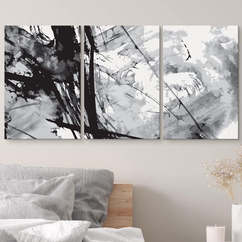 Noir et gris, aquarelle, peinture, éclaboussures, formes abstraites, illustrations, art moderne, ultra, Toile tendue