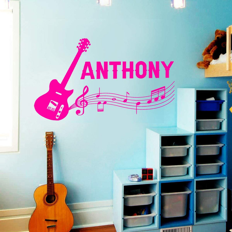 Adhésif décoratif guitare personnalisée, H 13 po x l 22 po, Rose vif