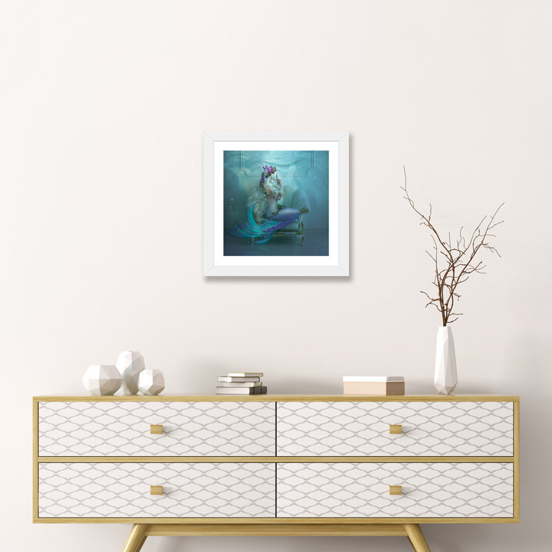 «Mermaid Tears» - Impression sur toile tendue, H 16 po x l 16 po x p 1 po, Papier beaux-arts encadré blanc