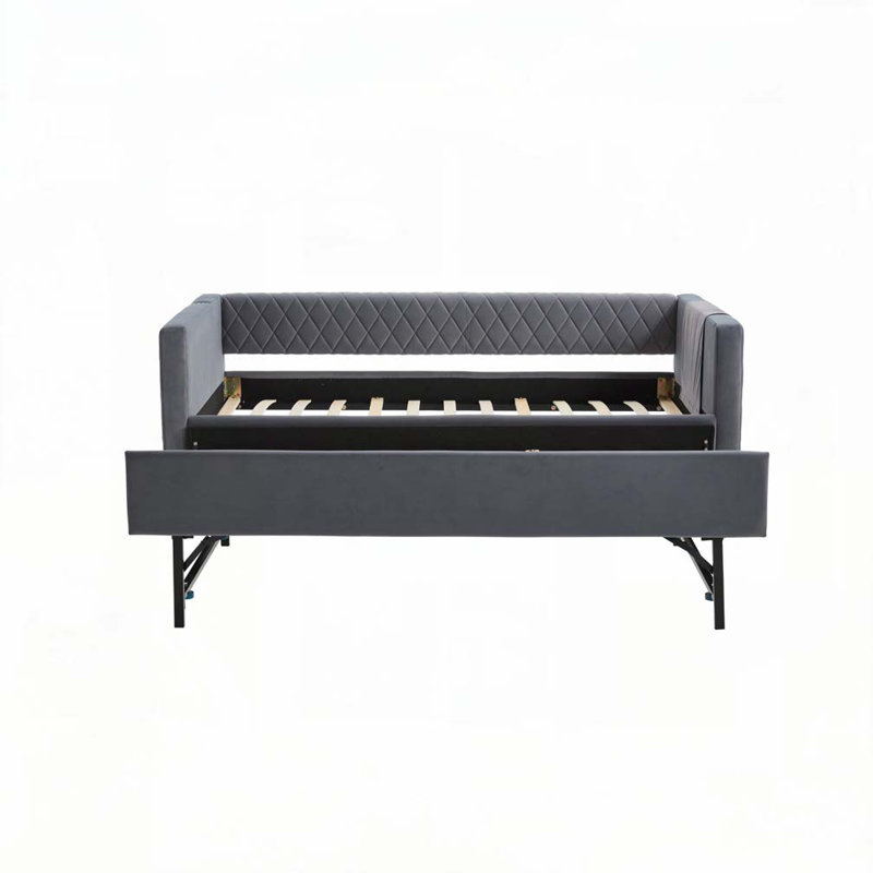 Lit de jour rembourré en velours avec couchette, port USB, poches latérales, Gris