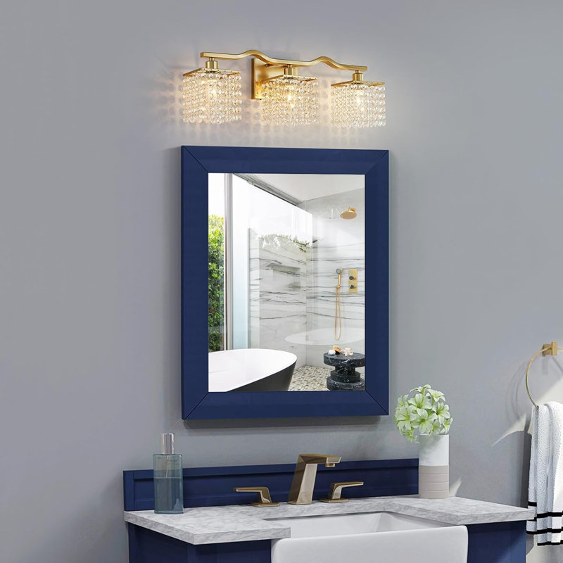 Modern 3-Light Bathroom Vanity Wall Sconce With Clear Crystal Drops, E12 Base For Bedroom Living Room Hallway, Gold