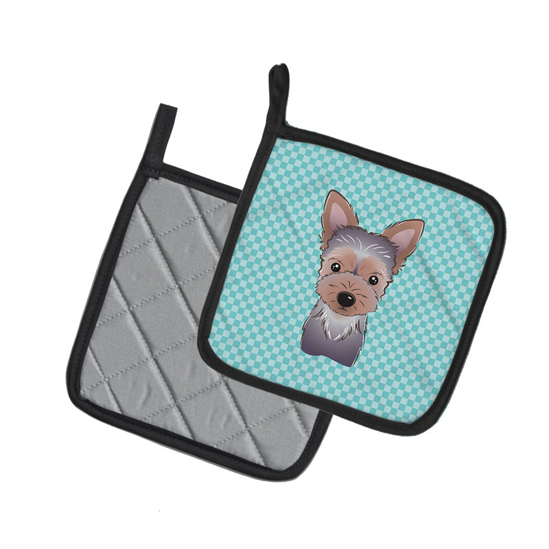 Cuisinier poignée chiot yorkie de caroline trésors Checkerboard, Bleu