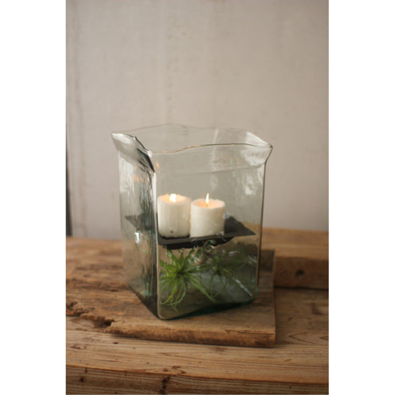 Bougie ouragan en verre transparent - forme carrée de 12 po de hauteur, H 12 po x l 8 po x P 8 po