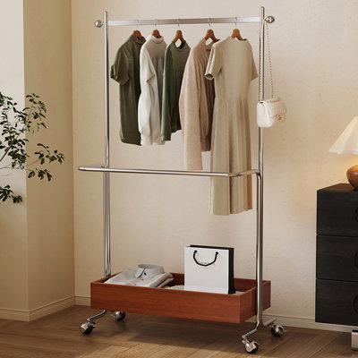 Double Hanging Rail Clothing Rack with Storage Tray