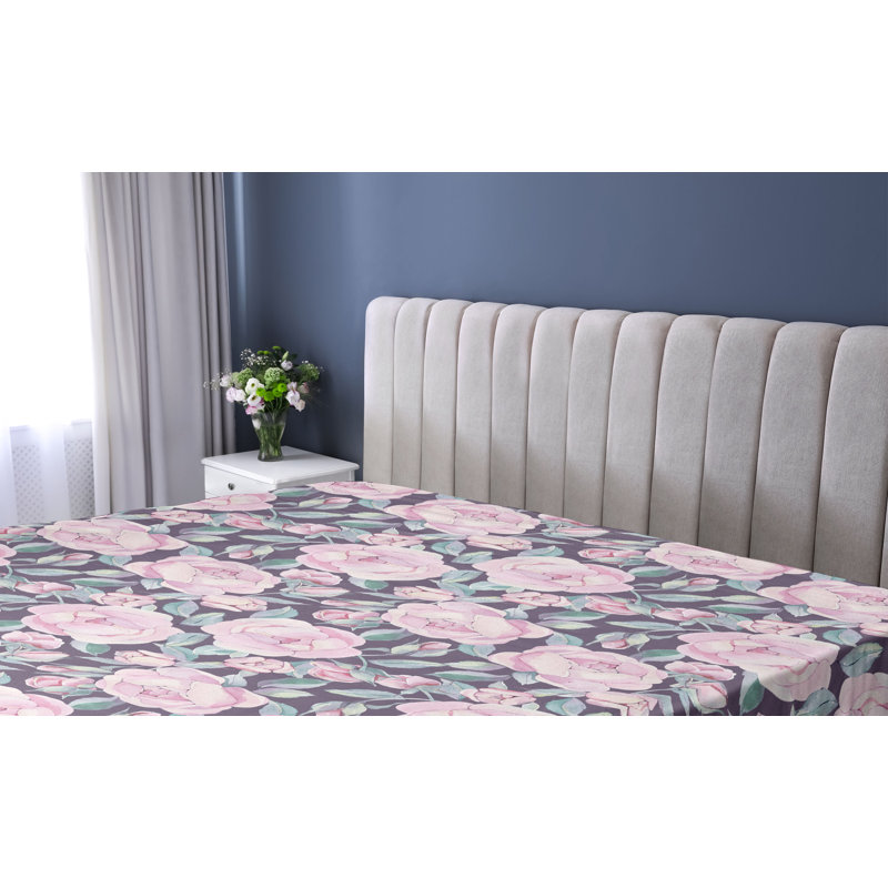 Drap-housse à motif floral Ambesonne, Drap-housse de taille simple, Quartz, rose doux / floral
